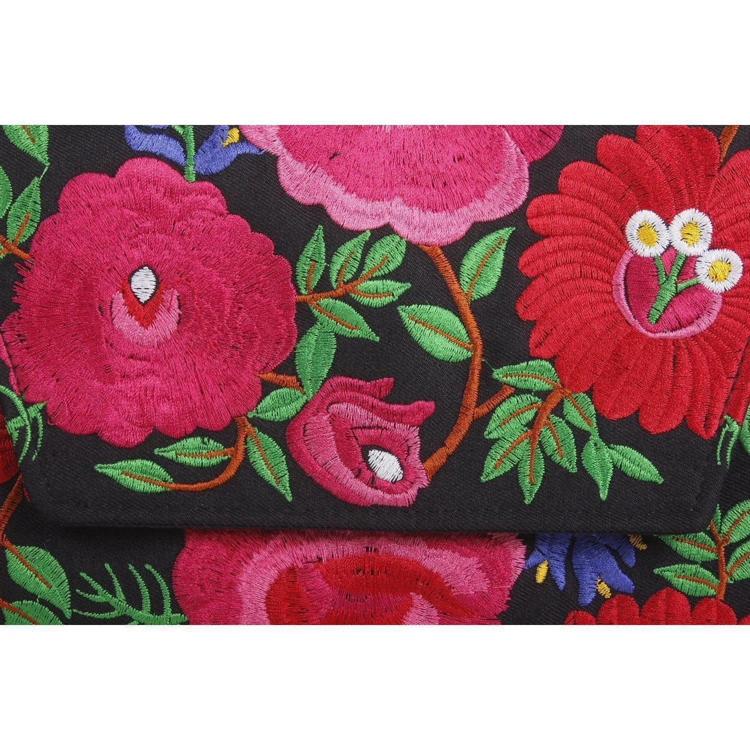 Fiesta Hmong Embroidered Leather Tassel Envelope Clutch Bag - Thailand