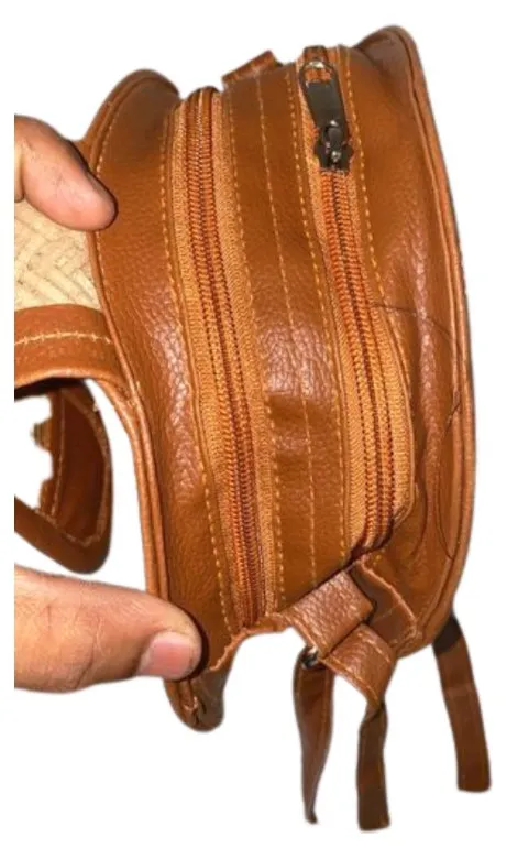 Handcrafted Round Shital Pati & Jute Sling Bag