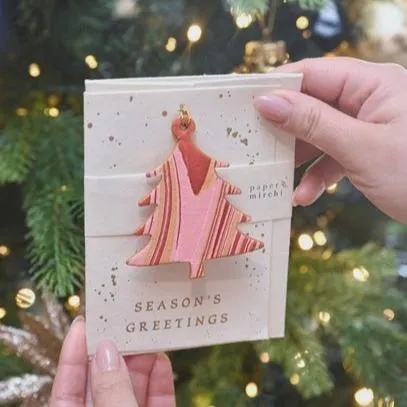 Keepsake Marble Ornament Greeting CardTree Joyful Red
