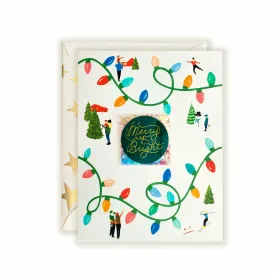 Merry & Bright Colorful Christmas Lights Holiday Card w/ Envelope