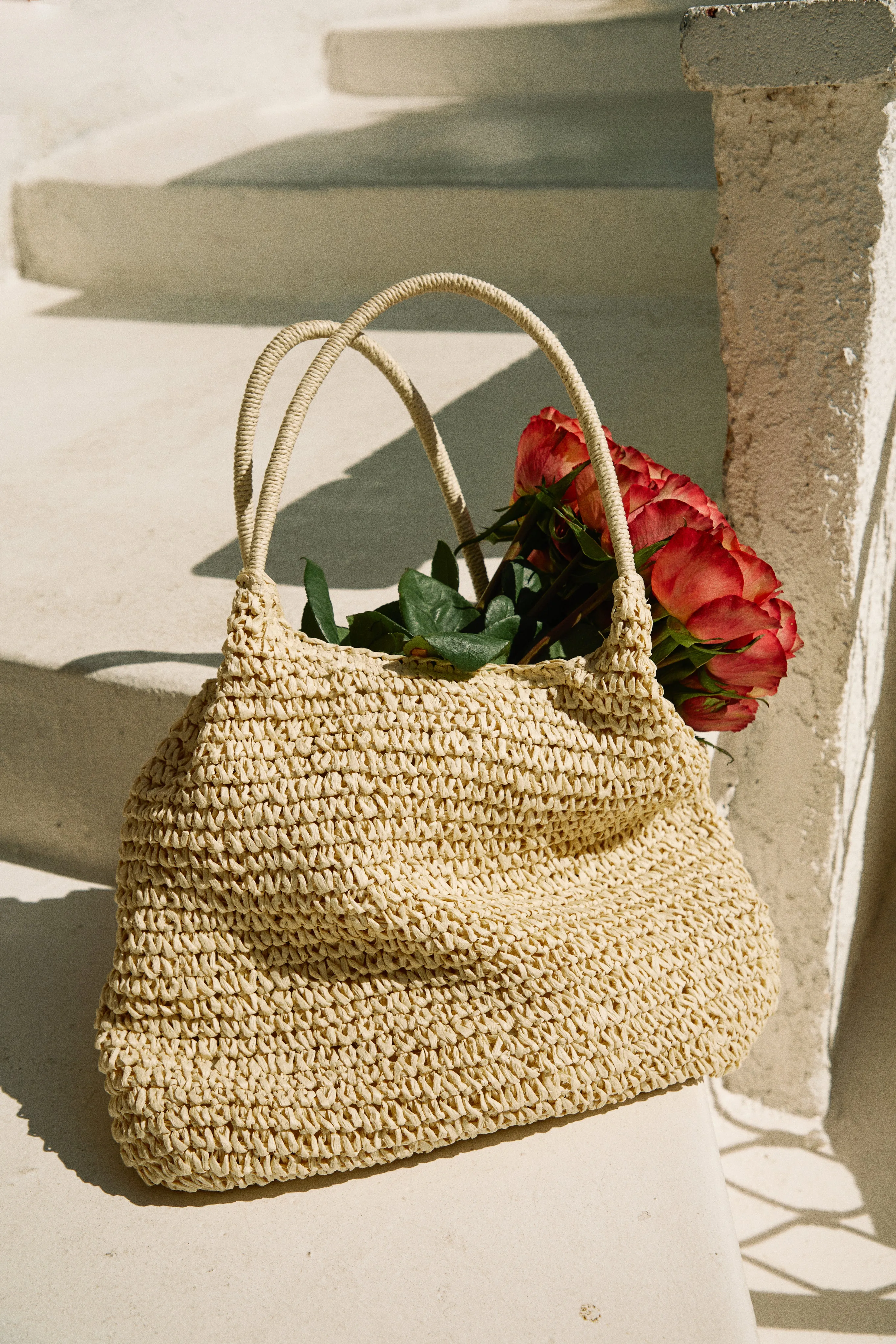 Playa Tulum Woven Straw Shoulder Beach Bag - Natural