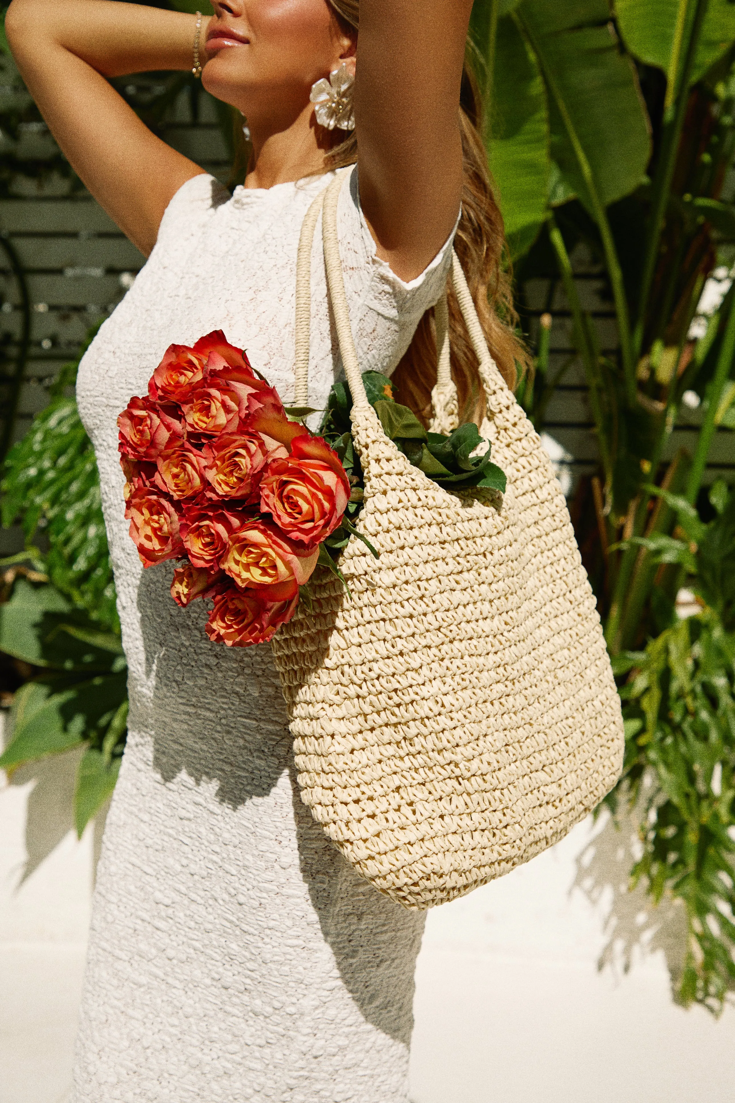 Playa Tulum Woven Straw Shoulder Beach Bag - Natural