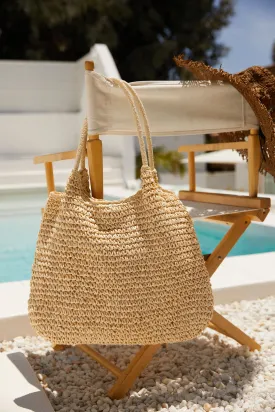 Playa Tulum Woven Straw Shoulder Beach Bag - Natural
