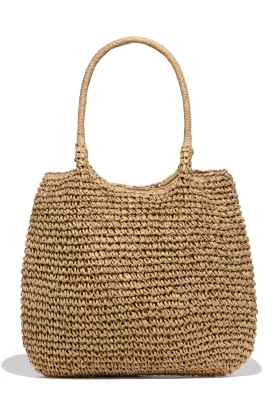 Playa Tulum Woven Straw Shoulder Beach Bag - Tan