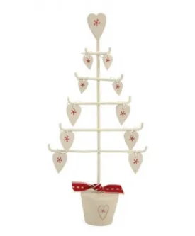 Tree in wooden base with heart decorations